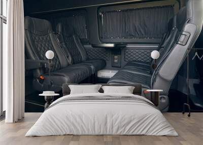 Luxury leather seats in the van. Interior of luxury minivan with open doors Wall mural