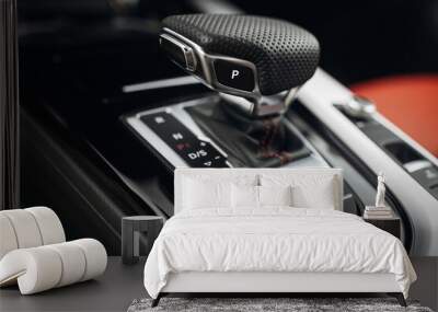 Modern and expensive car interior and gearbox shift handle  Wall mural