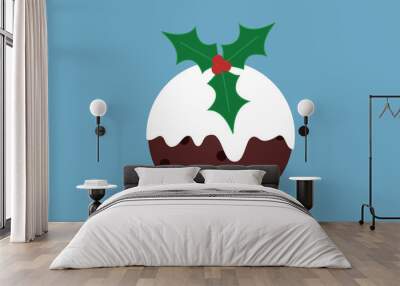 Bright colorful festive christmas pudding flat icon blue Wall mural