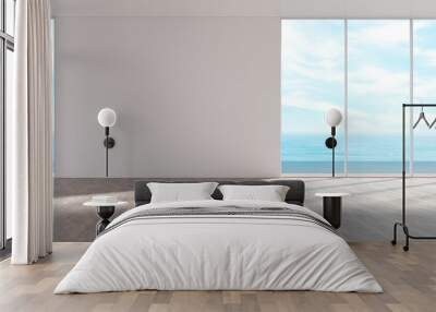 modern living room panorama sea view summer 3d rendering. Wall mural