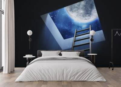 Ladder leading to a night sky moon Wall mural