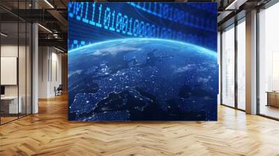 World with a binary code background Wall mural