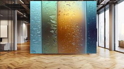 Frosted Glass Panels With Textured Water Droplets In Gradient Hues Of Blue Orange And Green Creating A Soft Diffused Light Effect Wall mural