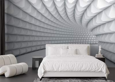 Abstract white tunnel with pyramid textured walls. Wall mural