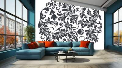 Black and white round floral element Wall mural