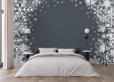 Christmas background with white snowflake borders Wall mural