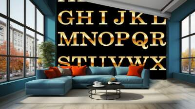 Gold alphabet vector template isolated on black background. Wall mural