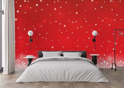 Red Christmas background with white snowflakes Wall mural