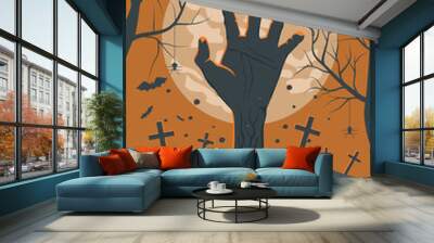 Zombie hand Halloween background Wall mural