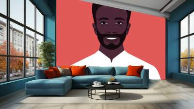 An African man is smiling. An avatar of a happy businessman with a beard. A portrait of a human face. Vector flat illustration Wall mural