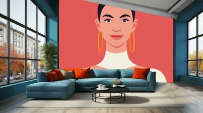 Portrait of a beautiful Latin American woman. Avatar for social media. Bright vector illustration in flat style. Wall mural