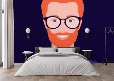 Portrait of a European man with red hair. Avatar of a bearded guy with glasses. Happy face. Vector flat illustration Wall mural