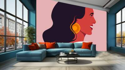 Portrait of a happy Hispanic woman in the profile. Face of a human. Side view. Avatar. Vector flat illustration Wall mural