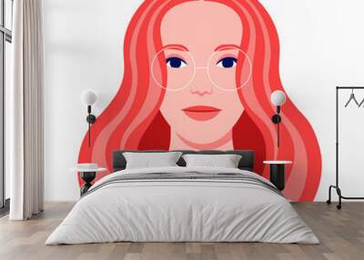 Portrait of a redhead woman. Avatar of a caucasian girl adult for social network. Colorful portrait. Student of the university. Vector flat illustration Wall mural