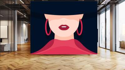 portrait of a woman in a hat. the face of a beautiful girl. vector flat illustration Wall mural