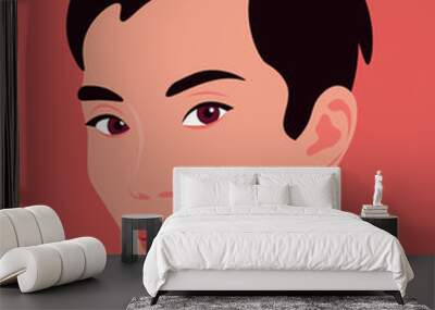 Portrait of a young asian woman. The girl is model. Fashion and beauty. Bright vector illustration in flat style. Wall mural