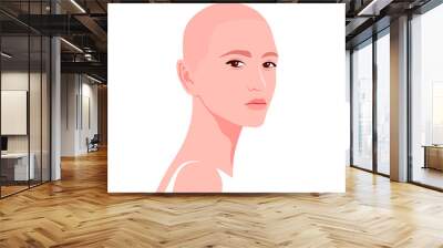 Portrait of a young caucasian woman. The bald girl is model. Fashion and alopecia. Bright vector illustration in flat style. Wall mural