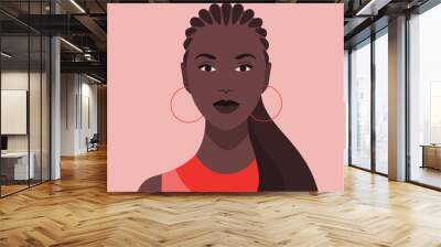 portrait of an african girl with fashionable hairstyle. diversity. nations and races. vector flat il Wall mural