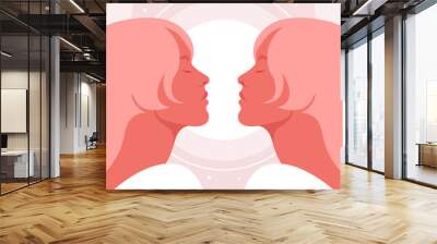 Profile of a two young women with closed eyes. Gemini. Side view. Horoscopes and astrology. Vector illustration in flat style. Wall mural