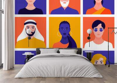 Set of portraits of people of different races, nations and ages. Collection of portraits and avatars for social networks. Vector flat illustration Wall mural