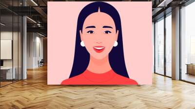 The face of a happy girl. Avatar of a laughing young woman. Portrait. Vector flat illustration Wall mural