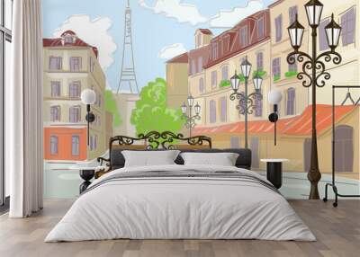 line drawing illustration of Paris Wall mural