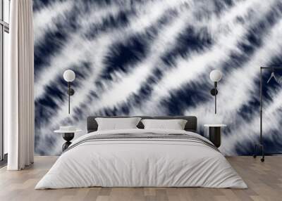 Seamless pattern with tie dye zebra stripes in indigo and white colors. Abstract watercolor blurred texture Wall mural