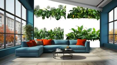 Collection of PNG. Green leaves of tropical plants bush floral isolated on a transparent background. Wall mural