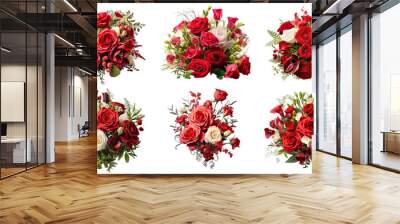 Collection of PNG. Red rose and eustoma flowers isolated on a transparent background. Wall mural