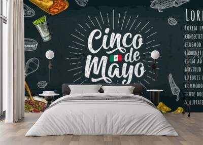 Cinco de Mayo lettering and mexican traditional food Wall mural