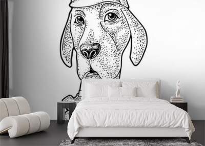 Dog smoking a pipe and dressed in coat. Vector engraving Wall mural