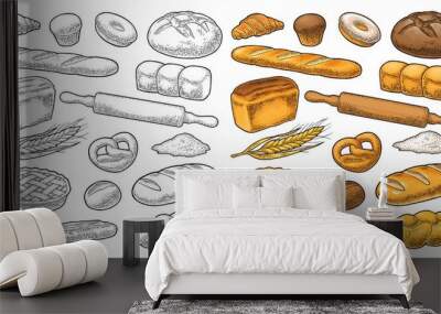 set bread. vector black vintage engraving illustration Wall mural