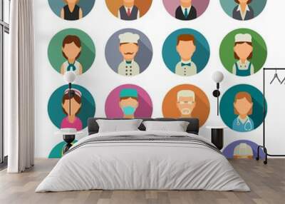 Set icon character cook, builder, business and medical people. Wall mural