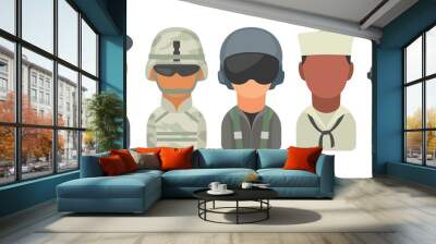 Set icon character military people. Soldier, officer, pilot, marine, sailor, trooper Wall mural