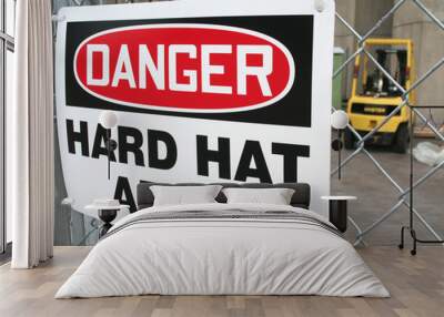 danger hard hat area construction sign with yellow Wall mural