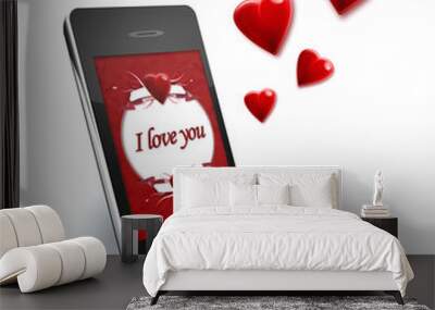 3D cell phone love heart message valentine picture Wall mural