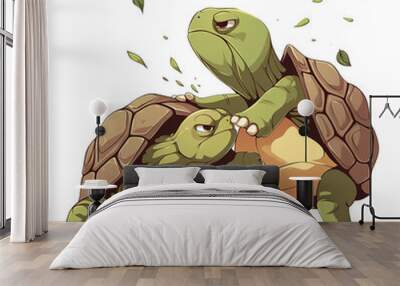 2 Cute Tortoise Fighting. Vector Illustration PNG Image Wall mural