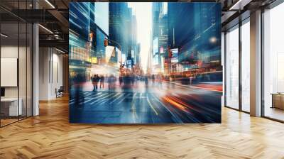 Beautiful motion blur of walking people in train station. Early morning rush hours, busy modern life concept. Ideal for websites and magazines layouts Wall mural