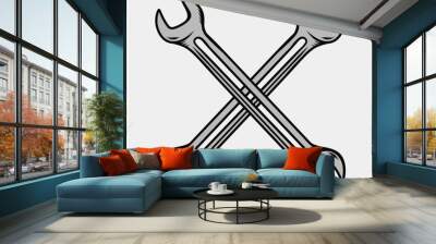 Wrench and hammer icon vector set. Spanner and screw driver icons. Cross placed workshop hand tool. Wall mural