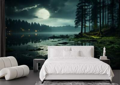 Lunar Luminescence: Capturing the Harvest Moon in the night sky Wall mural