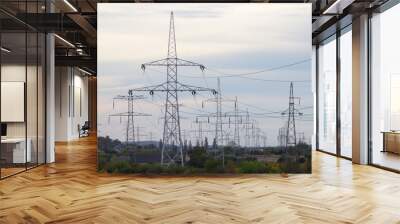 Industrial landscape - view of the electric poles. Wall mural