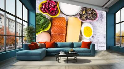 Products containing a lot of vitamin D. Close Up. Wall mural