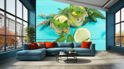 Refreshing water with lemon, mint and cucumber Wall mural