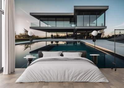 Luxurious Modern Dream Home Showcasing Sleek Minimalist Architecture and Breathtaking Landscape in High-Quality Architectural Photography Wall mural