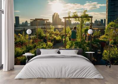 view from the top of the city in an urban rooftop garden Wall mural