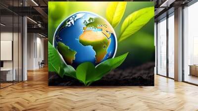 Earth on Green Grass Concept - Earth Day The power of great nature. AI GENERATIVE Wall mural