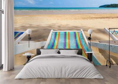 top view of canvas beach bed on the beach with nice sky and cloud Wall mural