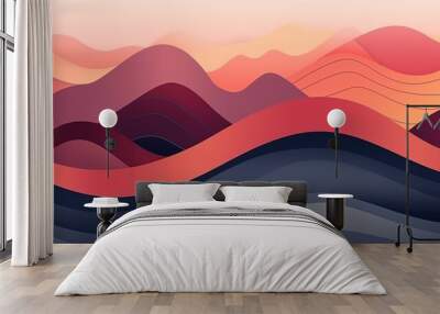 Mountain layout design in oriental style, Japanese background with line wave pattern vector. Abstract template with geometric pattern.  Wall mural