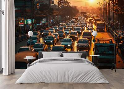 Traffic jams occur every day on Indian expressways. Wall mural