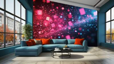 Vibrant abstract background with floating squares and particles Wall mural